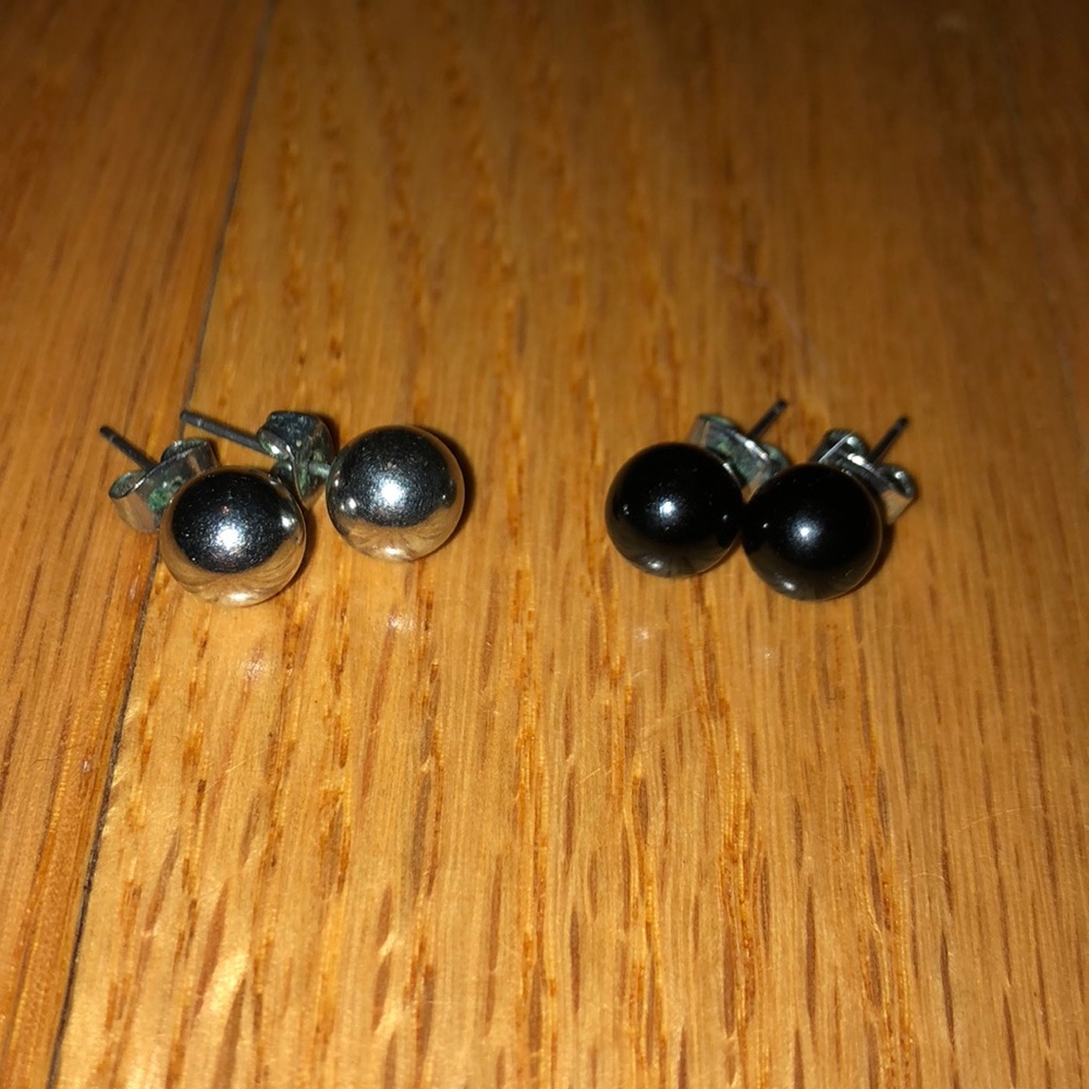 Silver and black stud earrings